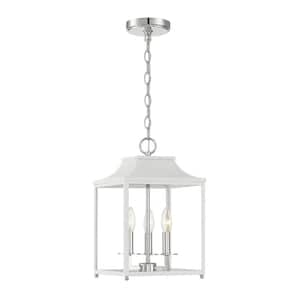 Meridian 10 in. W x 16 in. H 3-Light White with Polished Nickel Standard Pendant Light