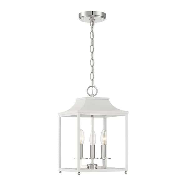 TUXEDO PARK LIGHTING 10 in. W x 16 in. H 3-Light White with Polished Nickel Standard Pendant Light