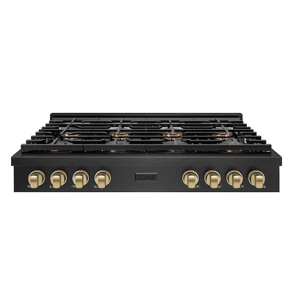 Autograph 48 in. Paramount Gas Rangetop with 8 Burner DuoPro™ Cooktop in Black Satin and Champagne Accents