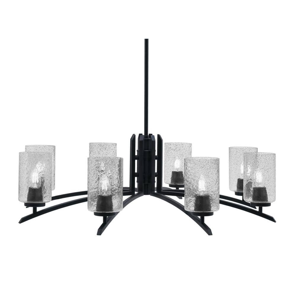 Siena 34 in. 8 Light Matte Black Chandelier with Smoke Bubble Glass Shades
