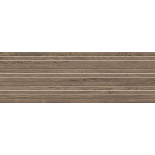 Flume Umbra Brown 13-in. x 39-in. Subway Linear Wood-Look Matte Ceramic Wall Tile Sample