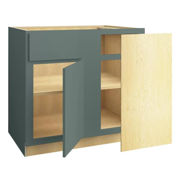 Hargrove 36 in. W x 24 in. D x 34.5 in. H Assembled Plywood Base Blind Corner Kitchen Cabinet in Verdant Green SoftClose