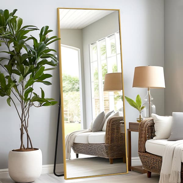PexFix 64 in. x 21 in. Gold Modern Metal Slim Frame Full Length Floor  Mirror Standing Leaning Hanging Bedroom Living Room US-LJ163MT016-GL - The  Home Depot