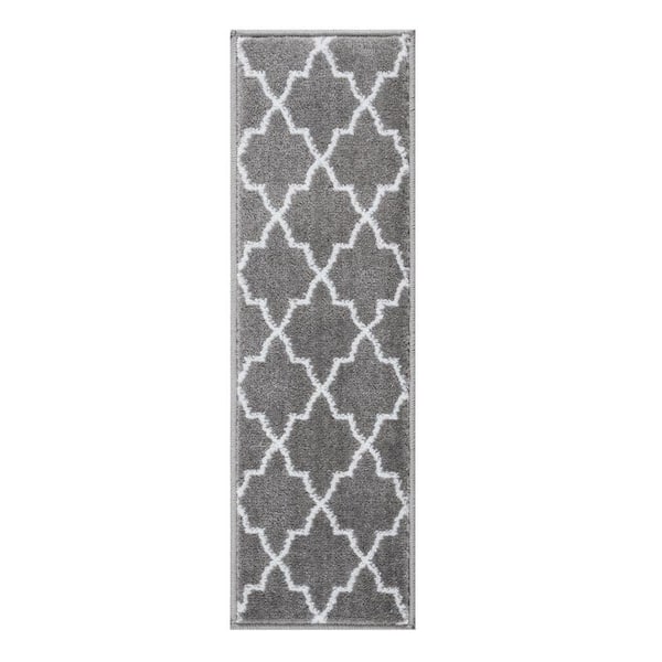 SUSSEXHOME Trellisville Collection Gray 9 in. x 28 in. Polypropylene Stair Tread Cover (Set of 15)