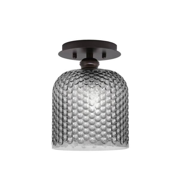 Unbranded Albany 1-Light 7 in. Espresso Semi-Flush with Smoke Textured Glass Shade