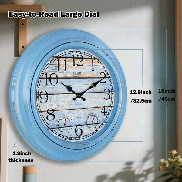 18 in. Indoor Outdoor Wall Clock with Thermometer and Humidity