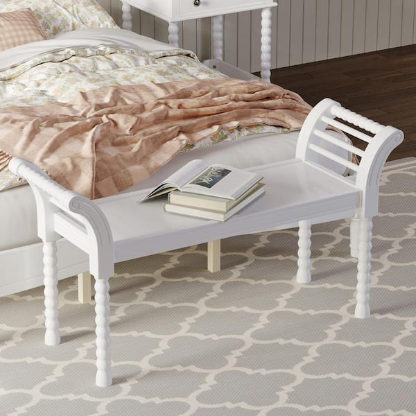 Harper & Bright Designs Elegant Retro Style White Wood Dining Bench with Turned Legs 47.3 in.