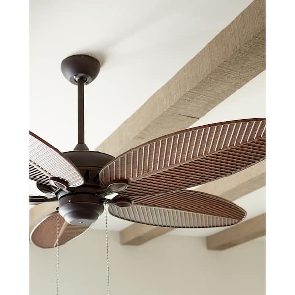 Generation Lighting - Cruise 52 in. Wet Rated Coastal Outdoor Roman Bronze Ceiling Fan with American Walnut Palm Leaf Blades and Pull Chain