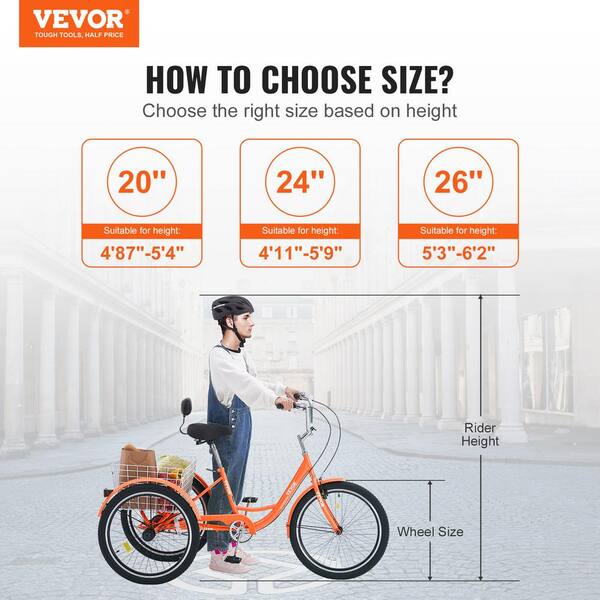 VEVOR Adult Tricycles Bike 26 in. 3-Wheeled Bicycles 3 Wheel