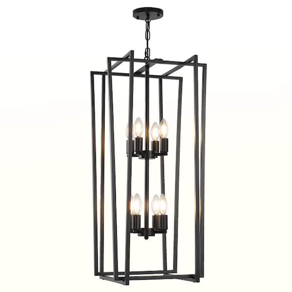 Magic Home 8 Light Modern Chandelier Semi Flush Mount Ceiling Light Fixture in Black for Dining Room Hallway Entryway Bedroom