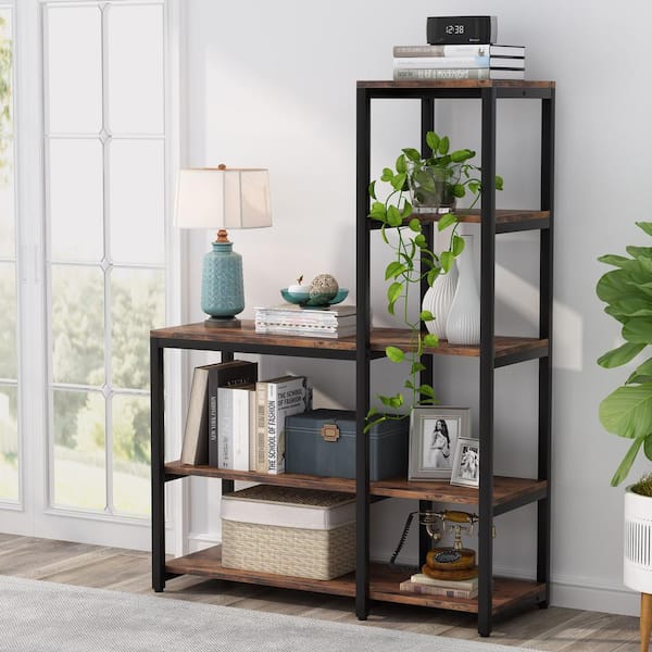 Earlimart 57 in. Brown Wood 5-Shelf Standard Bookcase for Living Room Home Office