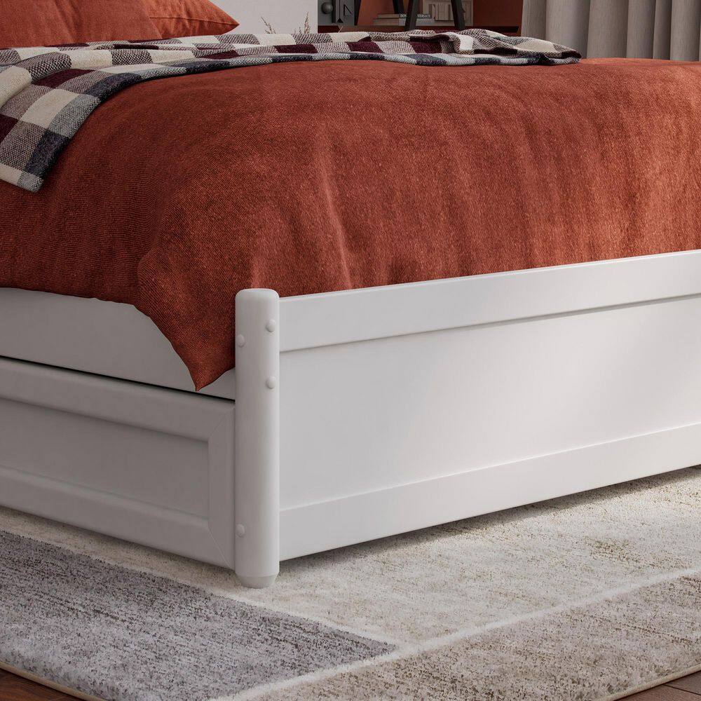 Barcelona White Full Wood Panel Platform Bed with Storage Drawers