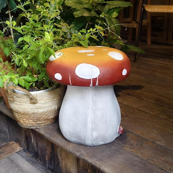 Mushroom Model Black Grey and Orange Plastic Garden Stool Art Deco Indoor Outdoor Decorative Seat