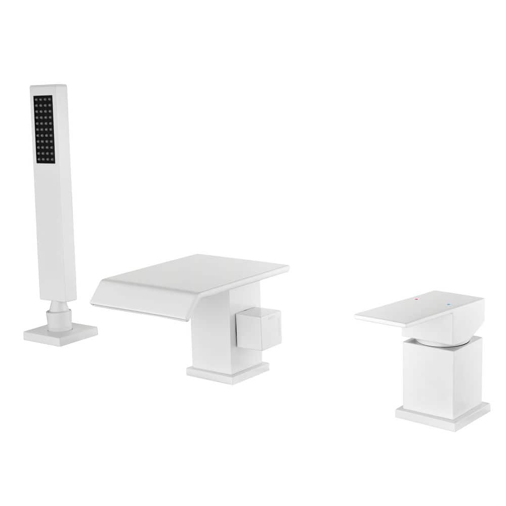 1-Handle Deck-Mount Roman Tub Faucet Waterfall Tub Faucet with Handheld Shower in White price history on PriceWatchPro