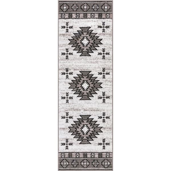 Well Woven Grey 2 ft. 3 in. x 7 ft. 3 in. Runner Dulcet Rodrigo Southwestern Diamond Pattern Area Rug