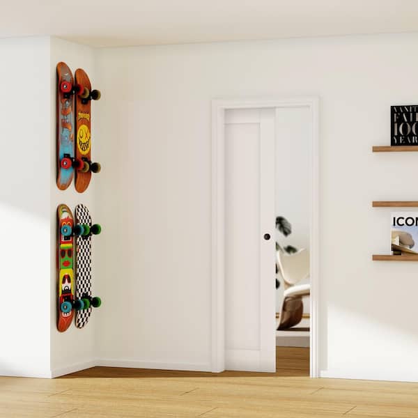 ARK DESIGN 36 in. x 80 in. Paneled White Primed MDF Pocket Sliding 