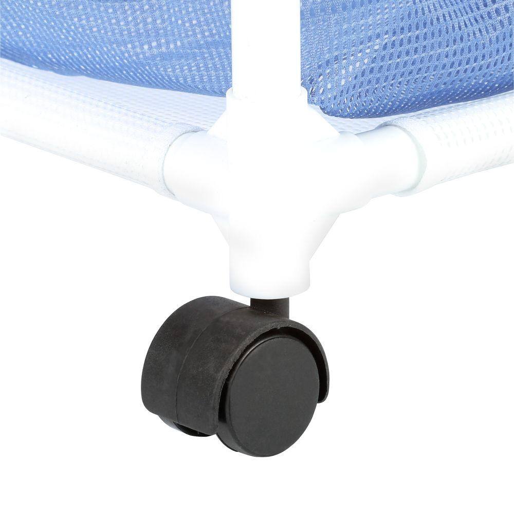 Blue and White 3-Bin Mesh Laundry Sorter with Wheels