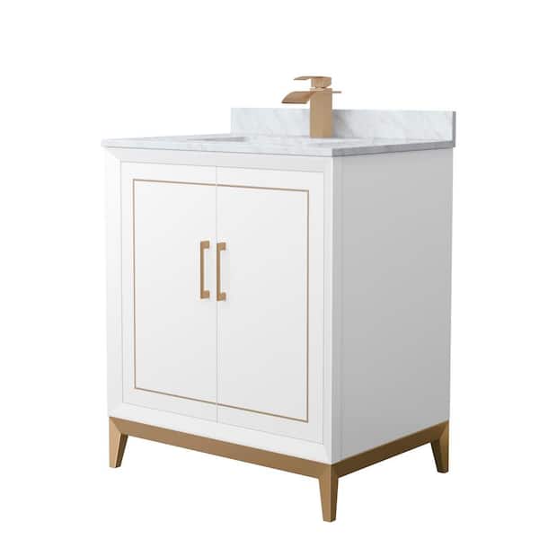 Wyndham Collection Marlena 30 in. W x 22 in. D x 35.25 in. H Single Bath Vanity in White with White Carrara Marble Top
