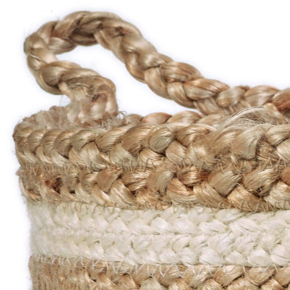 Eco-Friendly Handmade Jute Storage Basket with White Stripes, 19"