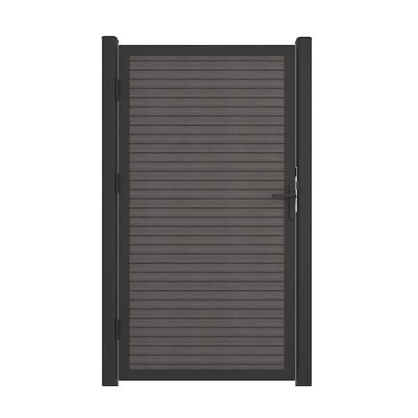 40.66 in. x 75.19 in. UltraEasy Argentinian Silver Gray Composite Board-on-Board Fence Gate Kit with Black Frame