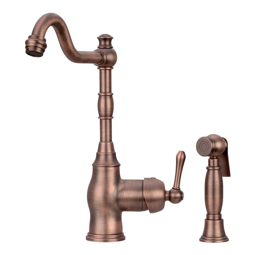 Single Handle Deck Mounted Standard Kitchen Faucet in Antique Bronze with S