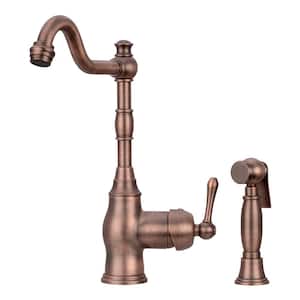 Single Handle Deck Mounted Standard Kitchen Faucet in Antique Bronze with Side Spray