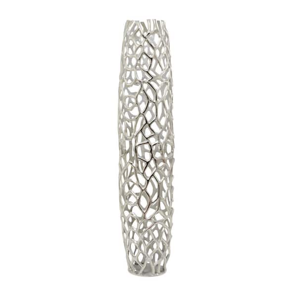 Litton Lane 40 in. Silver Aluminum Metal Coral Decorative Vase
