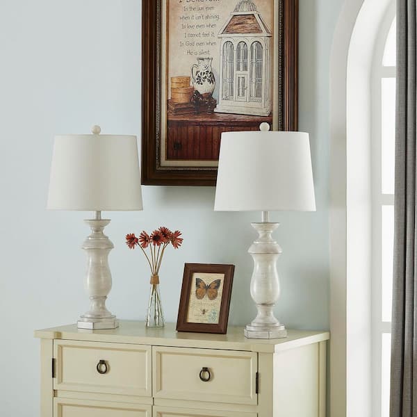 Dallas 27 In. White Coastal Dimmable Resin Bedroom Living Room Bedside Desk Nightstand Table Lamps Set of 2