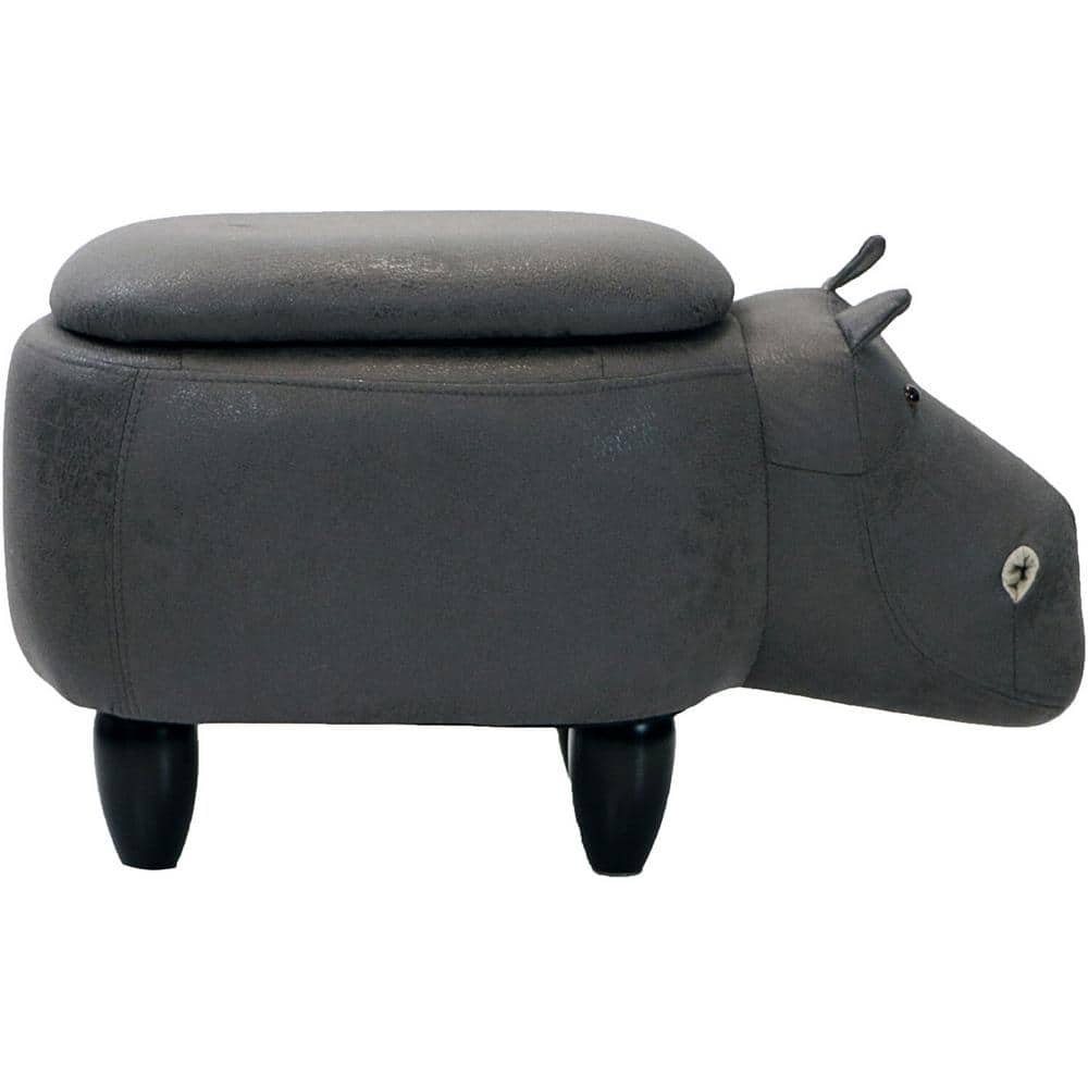 Gray Hippo Animal-Shaped Cotton Storage Ottoman