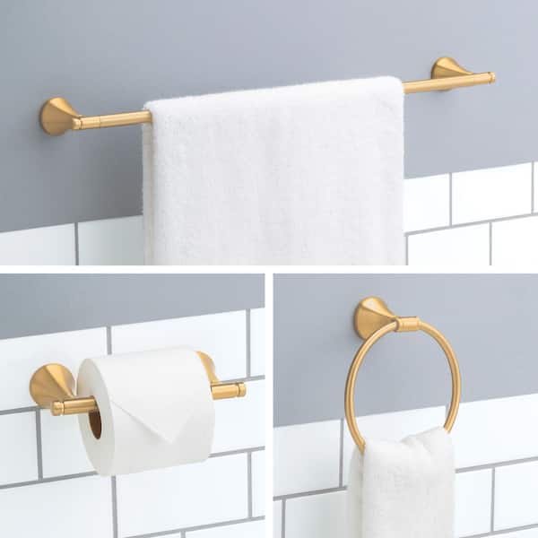 Foundations Design Series 3-Piece Bath Hardware Set 24 in. Towel Bar, Toilet Paper Holder, Towel Ring in Brushed