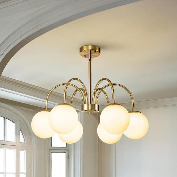Olivia 6-Light Brushed Gold Contemporary Sputnik Chandelier