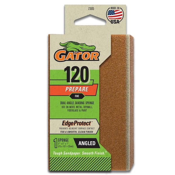 Gator Edge Protect 3 in. x 5 in. x 1 in. Medium 120-Grit Angled Sanding  Sponge 730520 - The Home Depot