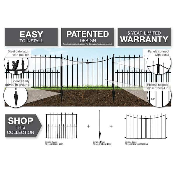 Vigoro Empire 30 In X 36 In Black Steel 3 Rail Fence Panel 860374 The Home Depot