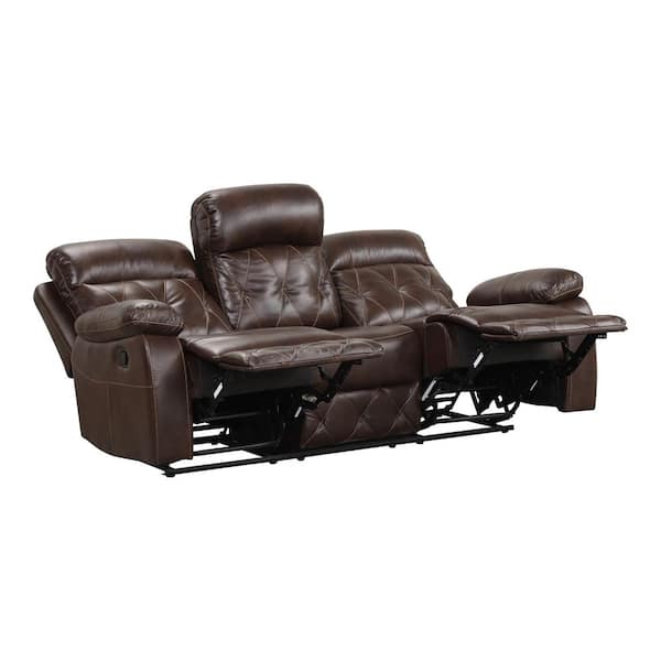 Arabella 83.88 in. Wide Flared Arm Faux Leather Straight Reclining Sofa In Brown