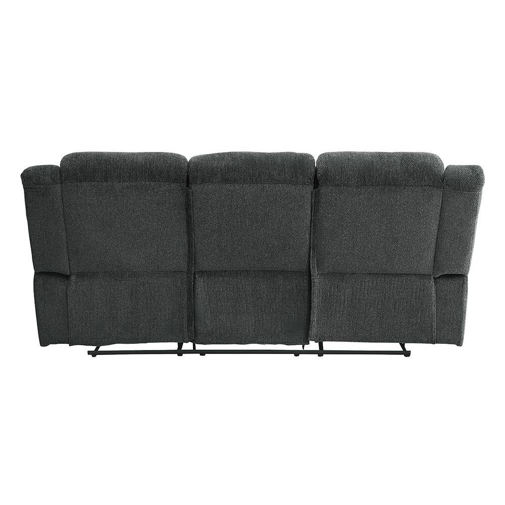 Transitional Charcoal Gray Fabric Reclining Sofa with Nailhead Accents