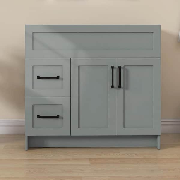 36 in. W x 21.5 in. D x 33.5 in. H Bath Vanity Cabinet without Top in Sky Grey MDF Bath Cabinet with Doors Unassembled