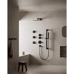 Thermostatic Valve 5-Spray 12 in. Dual Shower Heads Wall Mount Fixed and Handheld Shower Head in Matte Black