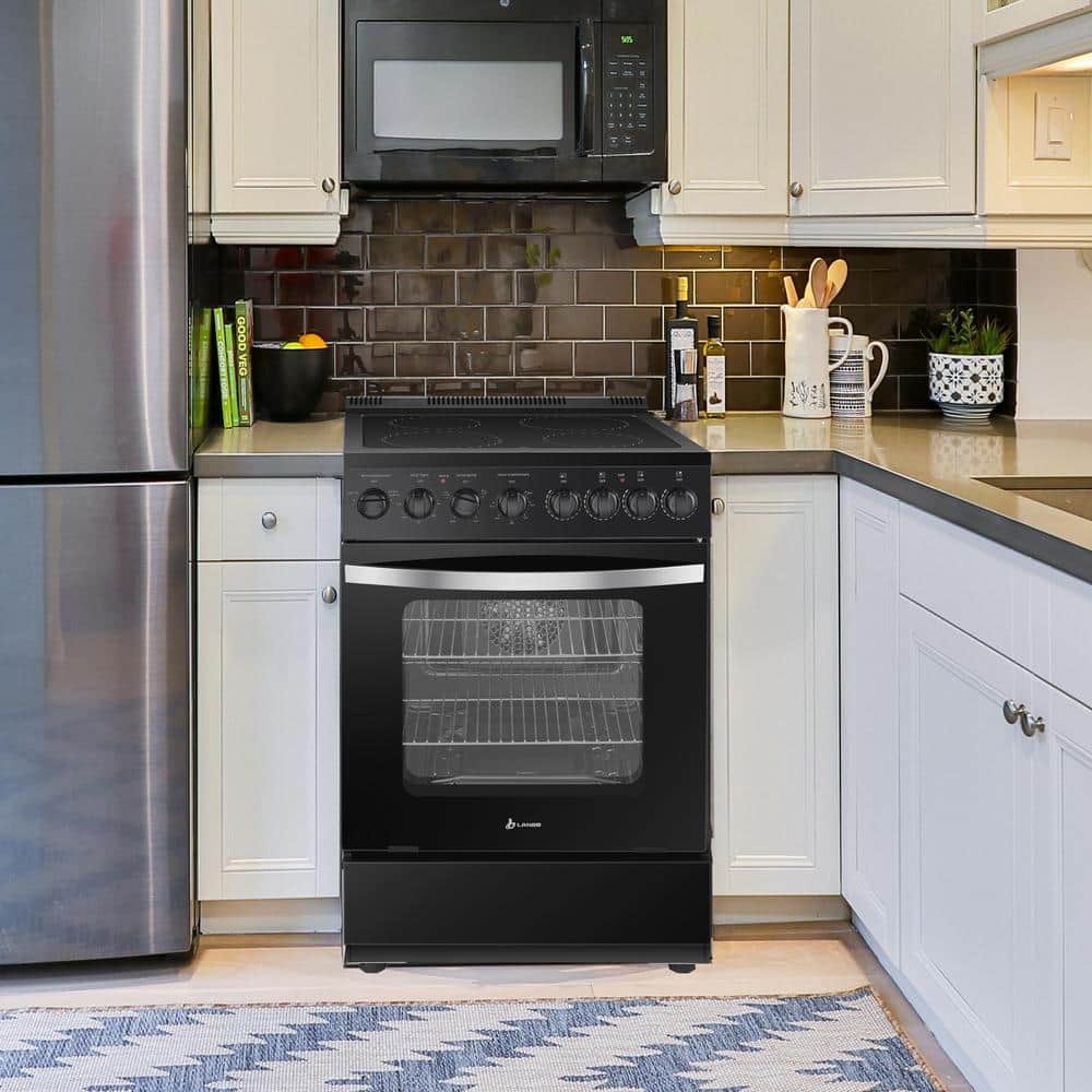 Lanbo 24" Black Freestanding Electric Range with Convection and Warming Drawer