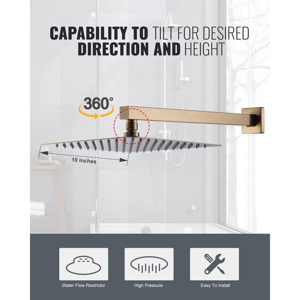Brushed Gold Square Rain Shower Head with Handheld