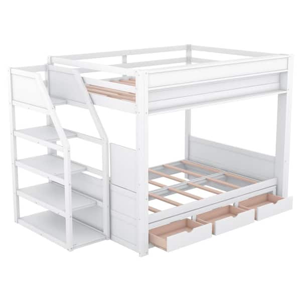 Nestfair White Wood Full over Full Bunk Bed with Storage Staircase ...