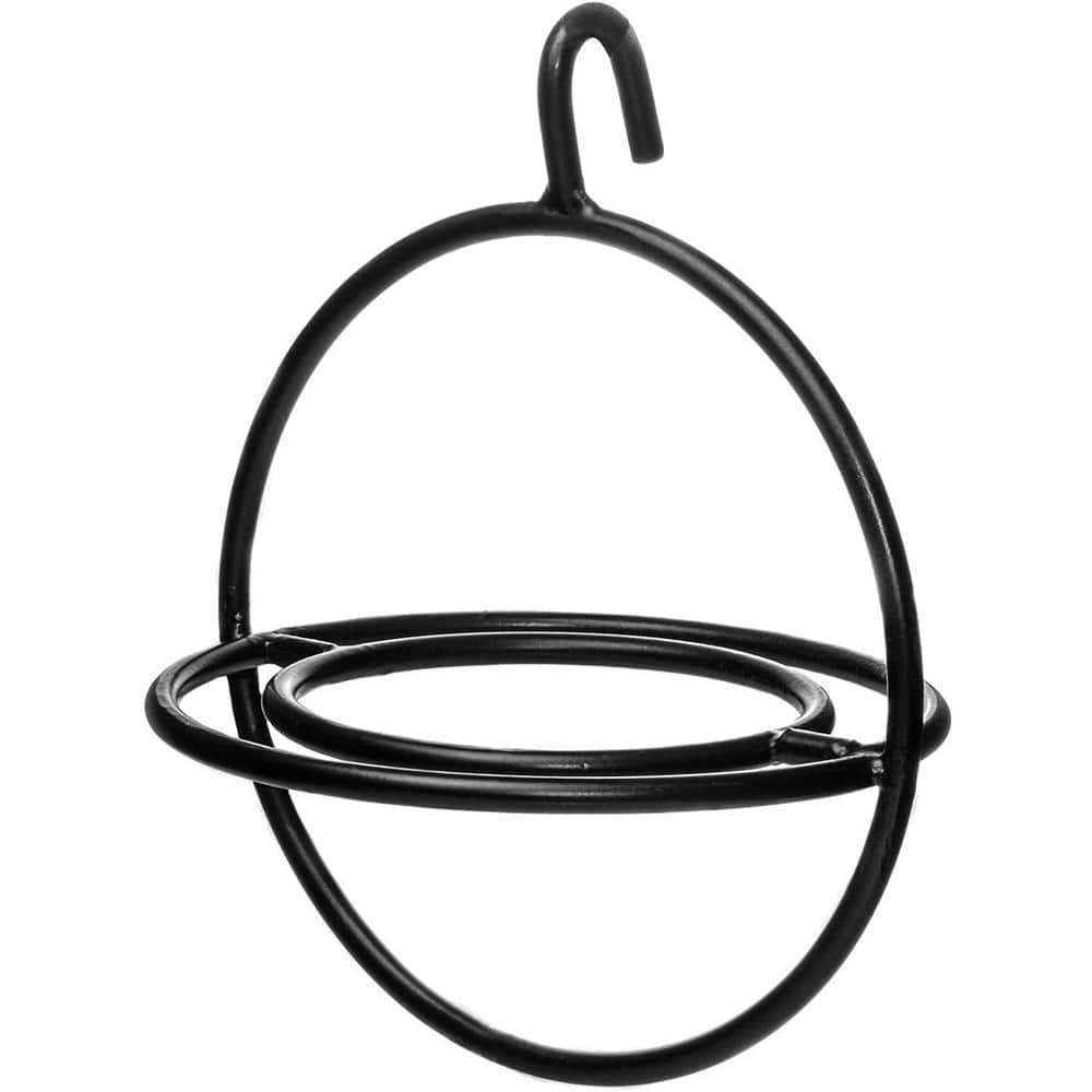 Circular Red Glass and Black Metal Hanging Hummingbird Feeder
