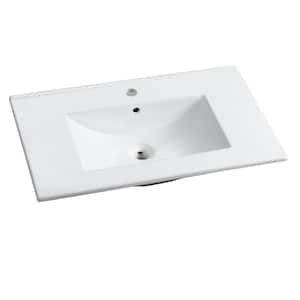 30 in. Drop-In Ceramic Bathroom Sink in White with Integrated Bowl in White