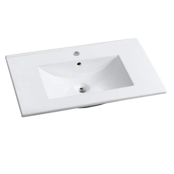 Unbranded 30 in. Drop-In Ceramic Bathroom Sink in White with Integrated Bowl in White