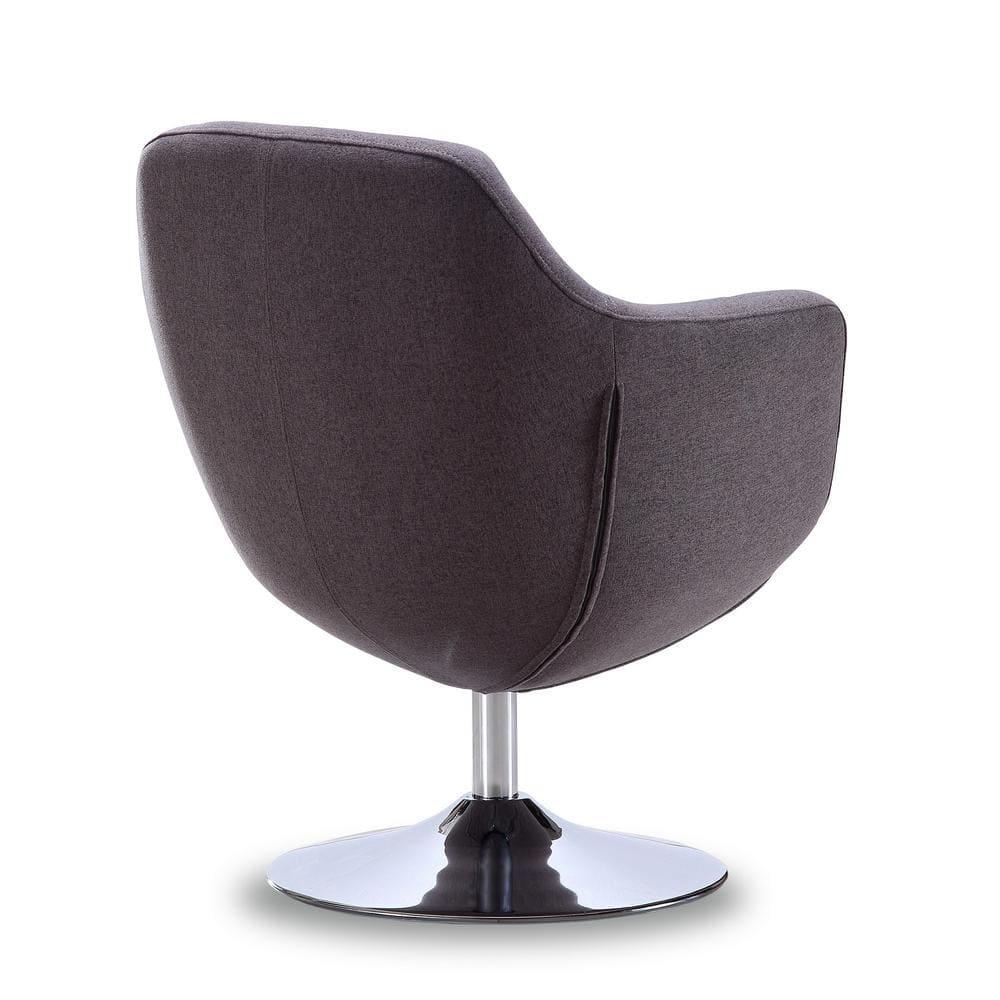 Elegant Gray Faux Leather Barrel Swivel Accent Chair