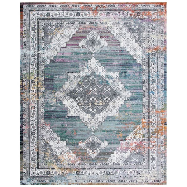 SAFAVIEH Aria 8 ft. x 10 ft. Ivory/Blue Traditional Medallion Area Rug ...