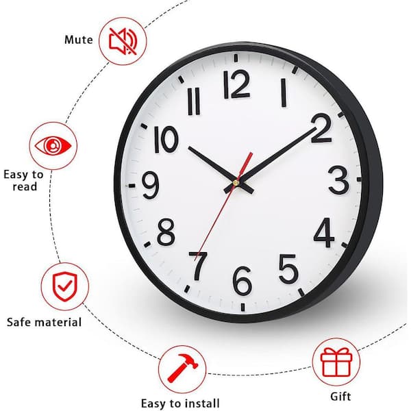 8 inch White and Black Wall Clocks Silent Non Ticking, Battery