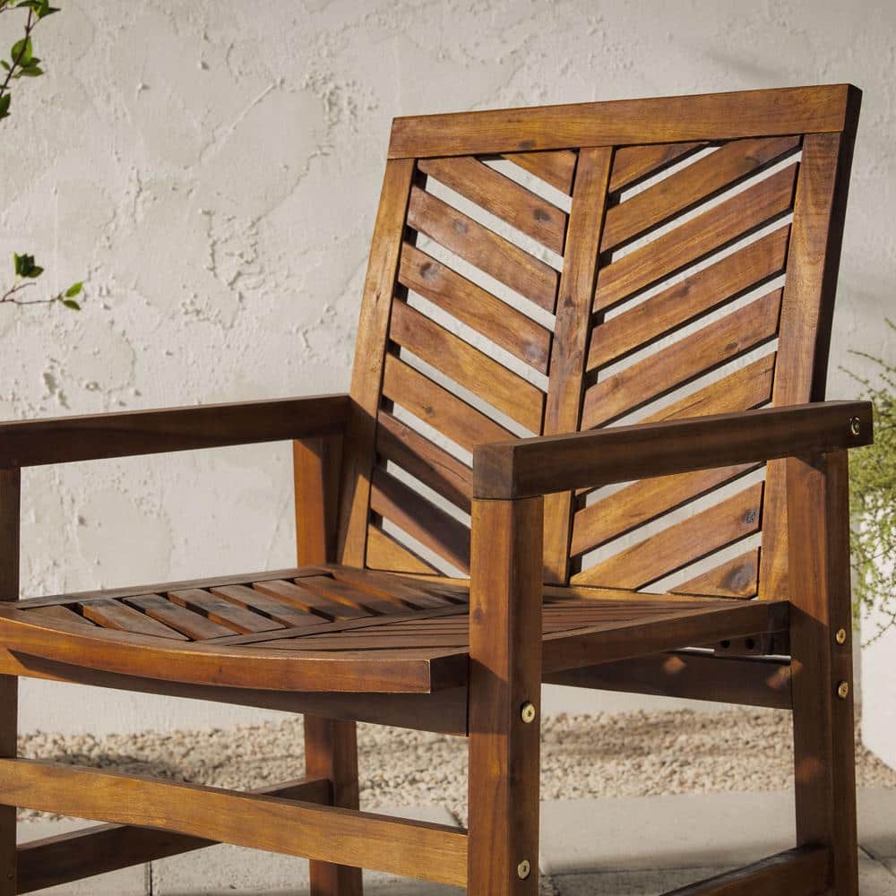 Set of 2 Brown Chevron Slatted Acacia Wood Patio Chairs