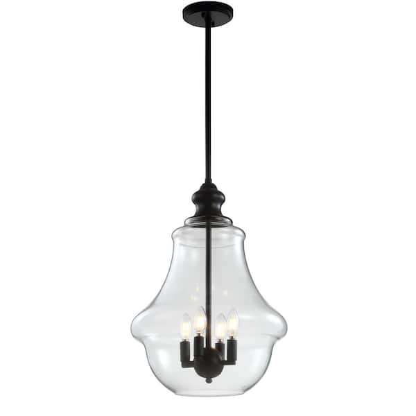 Adam 16 in. 4-Light Oil Rubbed Bronze Adjustable Metal/Glass LED Pendant