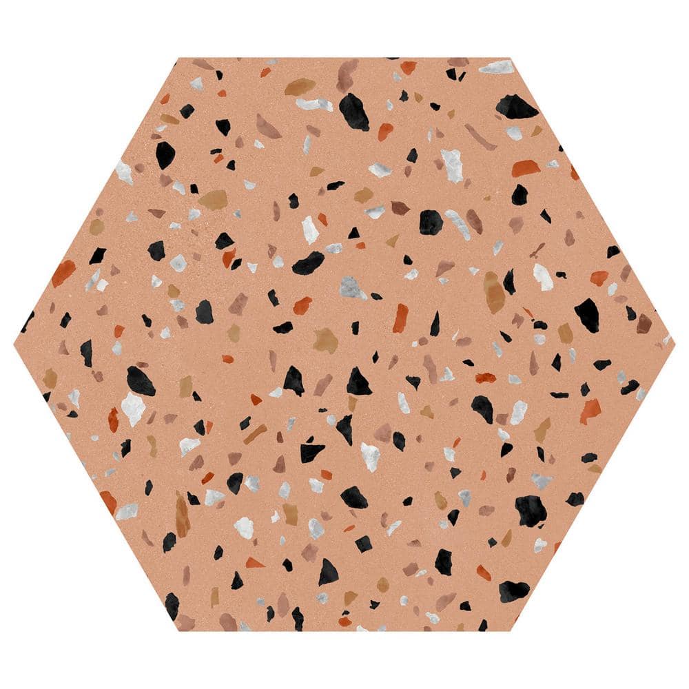 Kallisto Toma Pink 8 in. x 9 in. Hexagon Terrazzo Look Matte Porcelain Floo