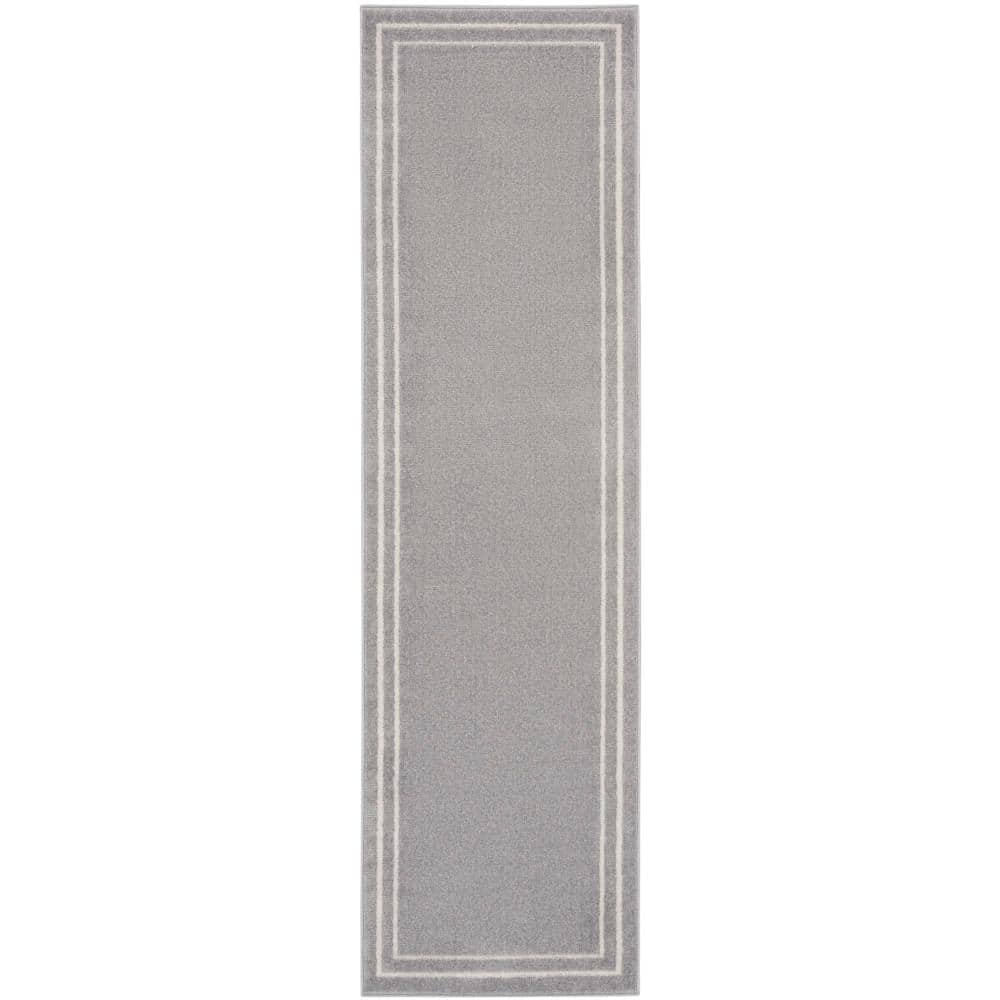 Grey and Ivory Synthetic Reversible Runner Rug